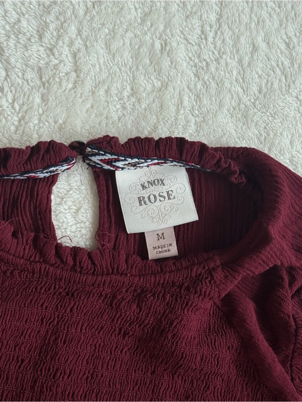 Knox Rose Antique Berry Tiered Smocked Mini Dress — M
